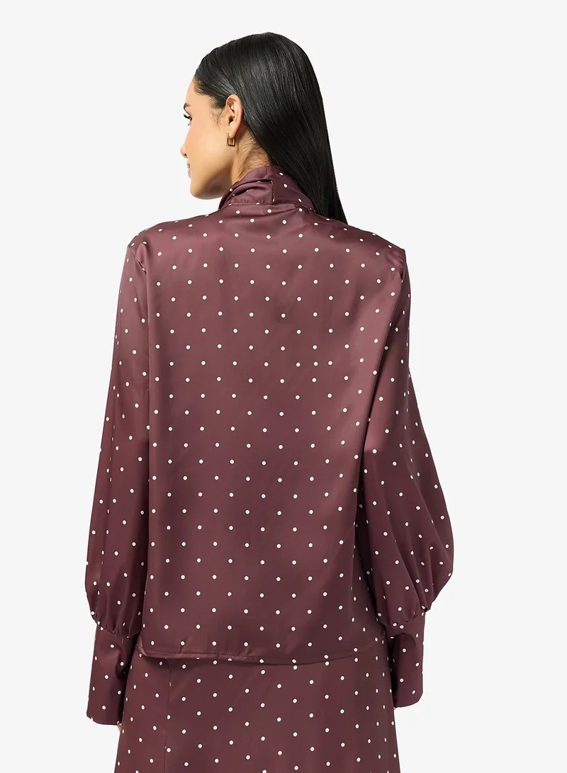 Ginger Polka Dot Bow Tie Detail Blouse
